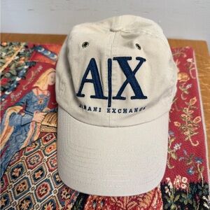 Armani Exchange Beige Cap with Navy A|X Embroidery